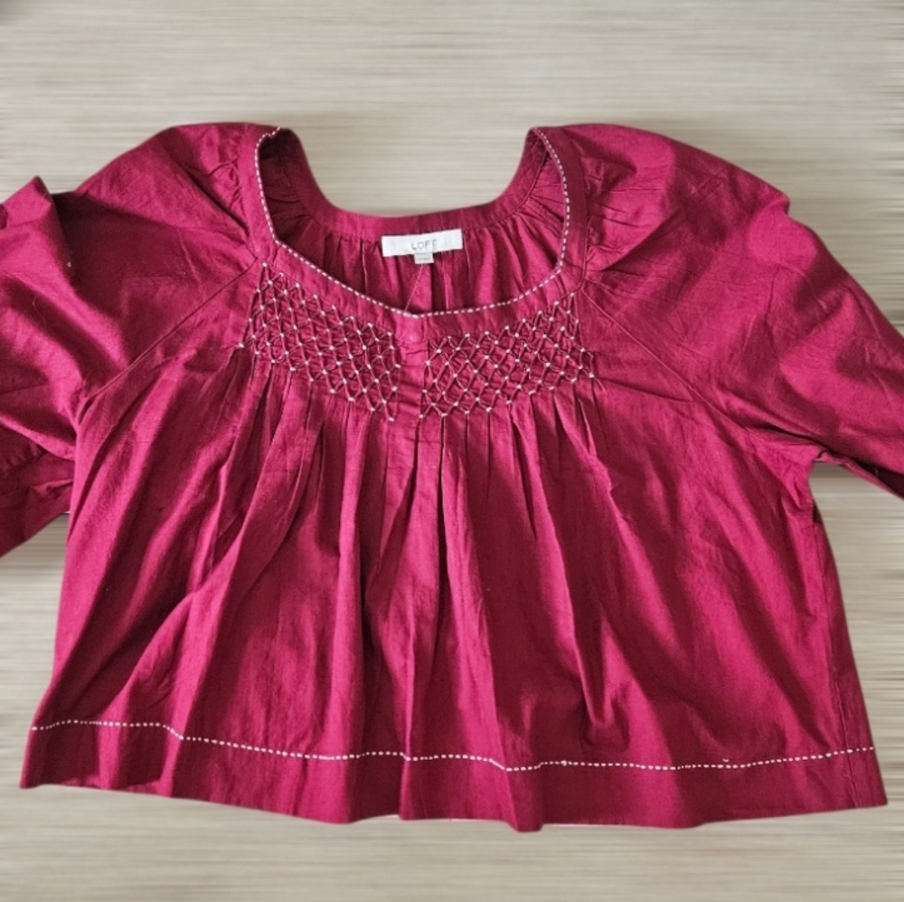 NWT LOFT Red 100% Cotton Sweetheart Neckline Top Blouse Women's Sz Plus XXL - Picture 4 of 8